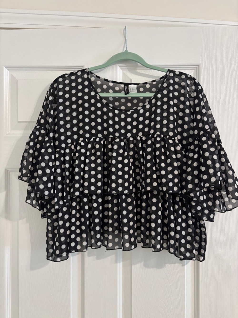 Sheer Black Polka Dot Ruffle Women's Top
